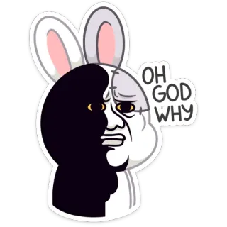 😬 22392c02 OH GOD WHY bunny, rabbit, meme, sad, funny, oh god why whatsapp sticker