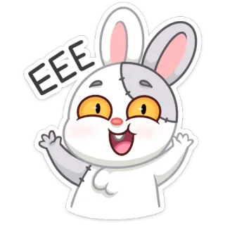 🥳 979a031e EEE bunny, cute, cartoon, animal, sticker, white, EEE, happy whatsapp sticker