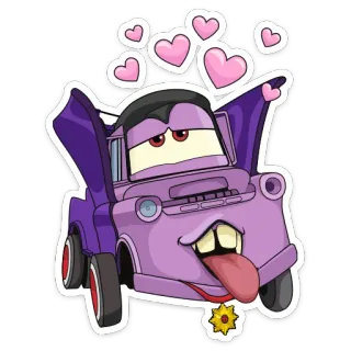 🥰 60eb97c2 Mater Cars 메이터, 디즈니, 카, 만화, 보라색, 하트 telegram sticker