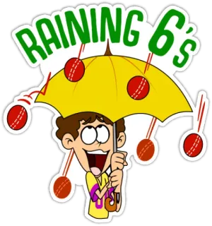 😂 7a921d85 RAINING 6's Cricket, Lluvia, Paraguas, Dibujo animado, Deporte, Pelota, 6 whatsapp sticker