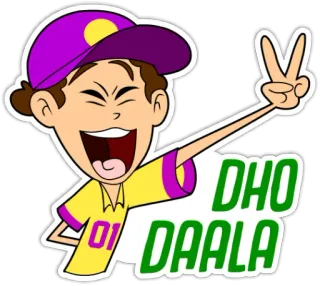 ✌️ f5b2de3f DHO DAALA dibujos animados, victoria, indio, hindi, éxito, celebración whatsapp sticker