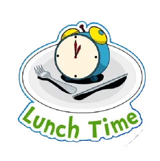 🍝 f21c3b3c Lunch Time déjeuner, nourriture, heure, horloge, repas, assiette, fourchette, couteau telegram sticker