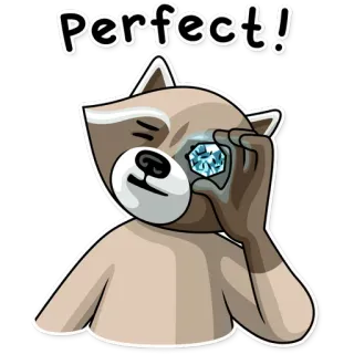 👍 4e9bbb19 Perfect! raton laveur, diamant, perfection, succès, approbation, mignon, autocollant telegram sticker