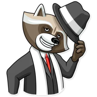 👋 7ad29f0c raton laveur, mafia, gangster, chapeau, costume, animal, dessin animé, personnage telegram sticker