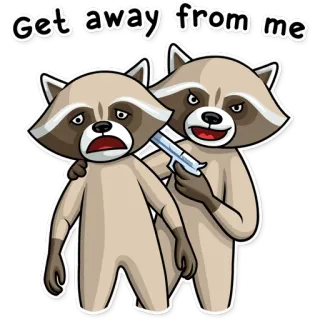 ✋ b369f06a Get away from me raton laveur, arme à feu, violence, dessin animé, menace, animal telegram sticker