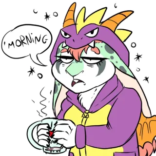 ☕️ 99f5b30f 'Morning monster, mengantuk, pagi, kopi, imut, kartun telegram sticker
