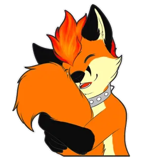 😊 66f9c3c7 raposa, furry, desenho animado, animal, laranja, abraço, feliz, personagem telegram sticker