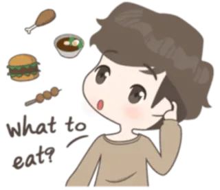 🍴 1b091566 what to eat? food, cartoon, eating, burger, chicken, question, thinking telegram sticker
