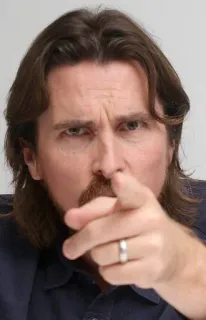 👊 8b4ce67a Christian Bale actor, hombre, celebridad, retrato, apuntando telegram sticker