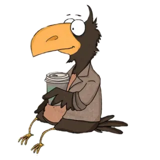🦅 420b5c5b oiseau, dessin animé, café, animal, autocollant whatsapp sticker