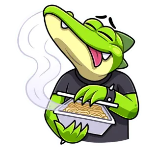 🍝 dcc1998d cá sấu, mì, thức ăn, hoạt hình, dễ thương, động vật, ăn, đũa telegram sticker