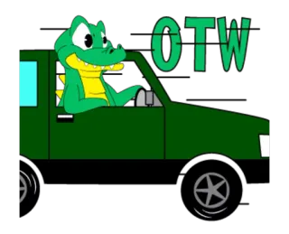 🚗 20a53184 OTW caimán, dibujos animados, coche, en camino, de camino, conduciendo whatsapp sticker