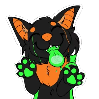 😋 28565b76 퍼리, 동물, 귀여운, 행복한, 만화, 초록색, 검은색, 주황색 telegram sticker