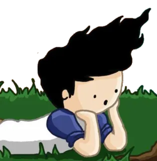 😮 2576d0c4 cartone animato, persona, sdraiato, erba, pensando, sognando ad occhi aperti telegram sticker