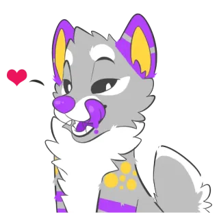 😘 1166d732 LOVE 늑대, 수인, 개, 보라색, 스티커, 만화, 사랑 telegram sticker