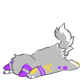 😞 2a64bcdb 고양이, 회색, 보라색, 누워있는, 만화, 동물, 스티커 telegram sticker