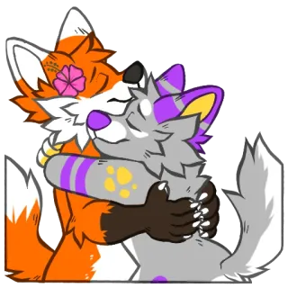 🤗 b7d0e39e 여우, 늑대, 포옹, 애정, 퍼리, 만화, 우정, 동물 telegram sticker