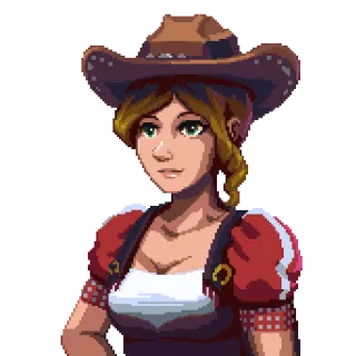 👩‍🌾 47545223 vrouw, cowgirl, hoed, pixel art, vrouwelijk, western, digitale kunst, platteland telegram sticker