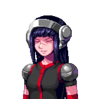 😏 c903e6ab personage, vrouw, helm, pantser, videogame, pixel art telegram sticker