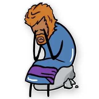 😔 6b426bad 슬픈, 우울한, 울고있는, 만화, 캐릭터, 남자, 앉아있는 telegram sticker