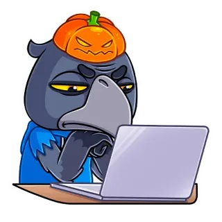 🤔 8697ec71 ฮาโลวีน, ฟักทอง, อีกา, คอมพิวเตอร์, การ์ตูน, สติกเกอร์ telegram sticker