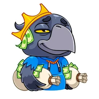 🤴 8aedd362 อีกา, เงิน, เงินสด, ราชา, ร่ำรวย, การ์ตูน, สติกเกอร์ telegram sticker
