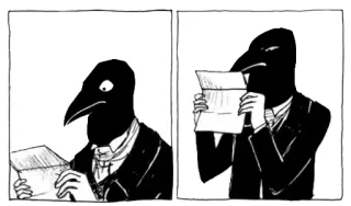 💼 f81e1601 cuervo, carta, traje, dibujo animado, leyendo whatsapp sticker