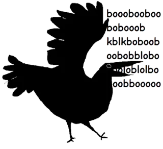 😆 fe41c90d booooboooboo
boboooob
kbikbobooob
oobobblobo
obloblbo
oobbooooo pájaro, cuervo, grajo, animal, silueta, negro, dibujo animado whatsapp sticker