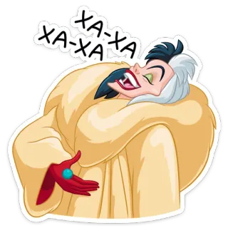 😃 837799c7 Cruella de Vil 101 Dalmatians XA-XA-XA cartoon, villain, evil, Cruella de Vil, Disney, laughter telegram sticker