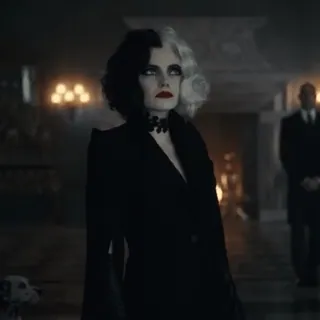 🤩 69c170d0 Cruella de Vil Cruella Cruella de Mon, złoczyńca, Disney, pies, czarno-biały telegram sticker