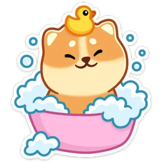 🛀 2245adba 강아지, 목욕, 고무 오리, 거품, 귀여운, 분홍색, 욕조, 시바견 telegram sticker