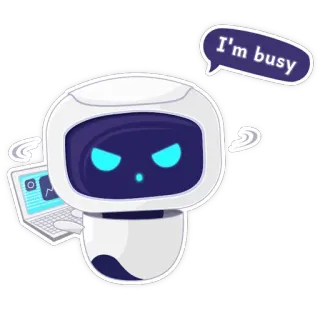 😡 0ae651a7 I'm busy robot, sibuk, komputer, bekerja, kartun, teknologi telegram sticker