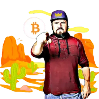 👉 9bf1872d uomo, pollice verso, bitcoin, criptovaluta, deserto, cactus, arte digitale telegram sticker