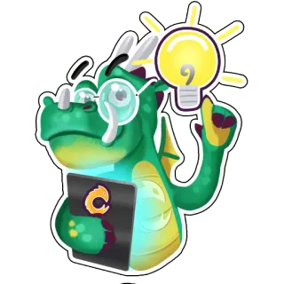 💡 d4949c23 rồng, hoạt hình, ý tưởng, bóng đèn, máy tính, thông minh, kiến thức, xanh lá cây telegram sticker