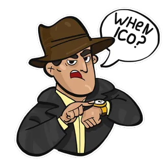 🕰 69f50635 WHEN ICO? uomo, domanda, affari, attesa, tempo telegram sticker