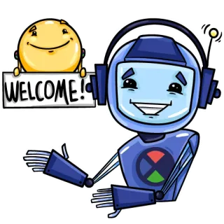 🙂 3adb2556 WELCOME! robot, welkom, cartoon, vriendelijk, begroeting, technologie telegram sticker