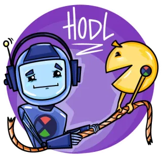 🤝 5946b954 HODL HODL, cryptocurrency, investering, financiën, robot, Pacman telegram sticker