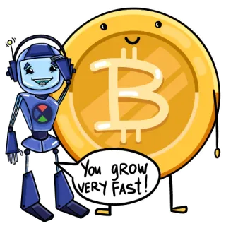 ⭐️ 70920cbb You grow VERY FAST! Bitcoin, Robot, Cryptocurrency, Munt, Groei, Investering, Digitale valuta telegram sticker