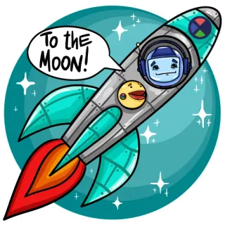 🚀 b3df5d2e TO THE MOON! raket, ruimte, maan, cartoon, astronaut, sterren telegram sticker