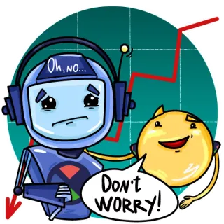 ☹️ fdcff212 Oh, no... DON'T WORRY! robot, verdrietig, zorg, beurs, grafiek, neergang, aanmoediging, troost telegram sticker