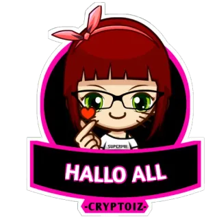 😘 10693733 HALLO ALL -CRYPTOIZ- cartoon, girl, anime, cryptocurrency, avatar, digital art whatsapp sticker