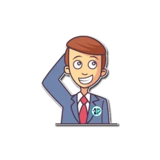 😅 ede59321 การ์ตูน, ผู้ชาย, สูท, เนคไท, ยิ้ม, คิด, ตัวละคร telegram sticker