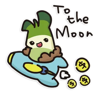 😀 91352837 To the Moon daun bawang, roket, uang, bulan, cryptocurrency, meme whatsapp sticker