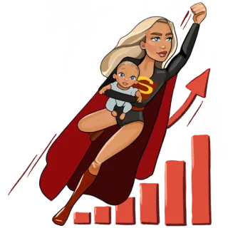 💪 87955864 ซูเปอร์ฮีโร่, ผู้หญิง, เด็กทารก, ผ้าคลุม, บิน, การ์ตูน, สัญลักษณ์ S telegram sticker