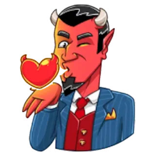 😍 6b3acad2 diabeł, demon, garnitur, serce, kreskówka, postać, naklejka, mrugnięcie telegram sticker
