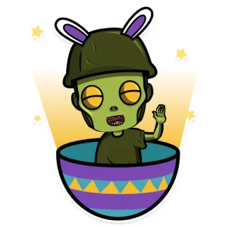 🥚 a8e0b9af zombie, pasen, konijnenoren, cartoon, illustratie, monster, groen, feestdag telegram sticker