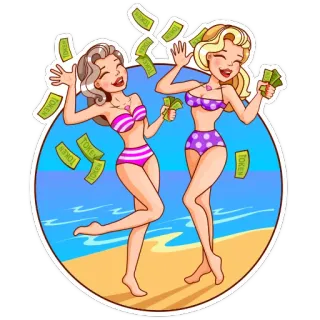 😊 d5ab3d90 TOKEN mulheres, praia, biquíni, moeda, dinheiro, tokens whatsapp sticker