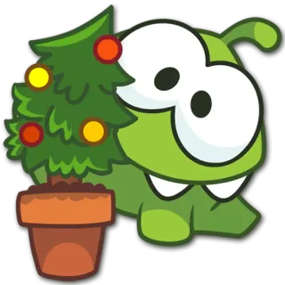 🎄 58b32089 Om Nom Cut the Rope Cut the Rope, Om Nom, Christmas, game, character, cartoon telegram sticker