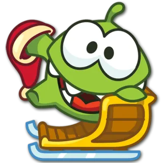 🎠 a9c758e7 Om Nom Cut the Rope Om Nom, Cut the Rope, game, cartoon, green monster, christmas, sled, santa hat telegram sticker