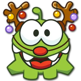 🐏 d5441526 Om Nom Cut the Rope Om Nom, Cut the Rope, Christmas, reindeer, monster, cartoon, game character telegram sticker